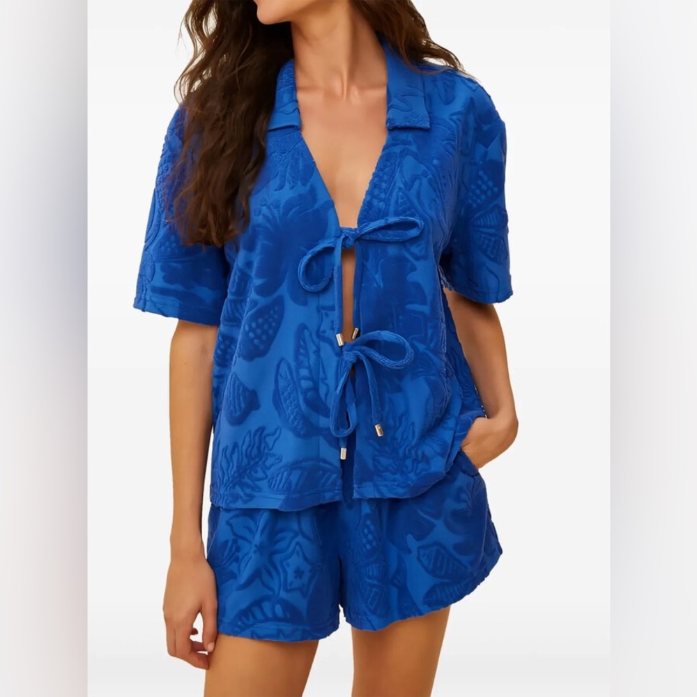 FARM Rio Blue floral-pattern shorts